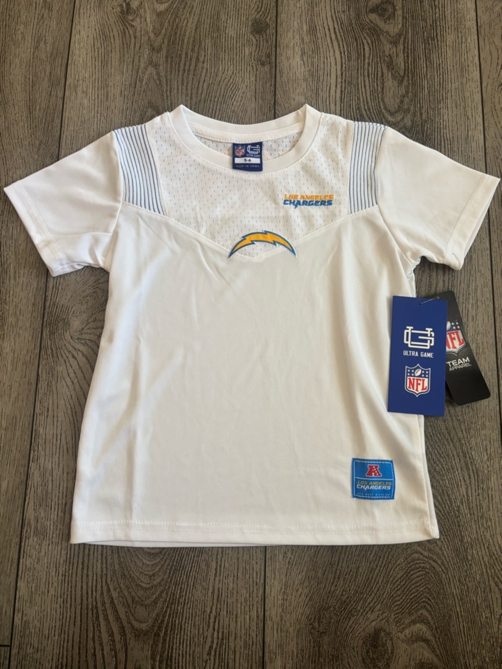 NFL Los Angeles Chargers White & Blue Kids Short Sleeve Tee